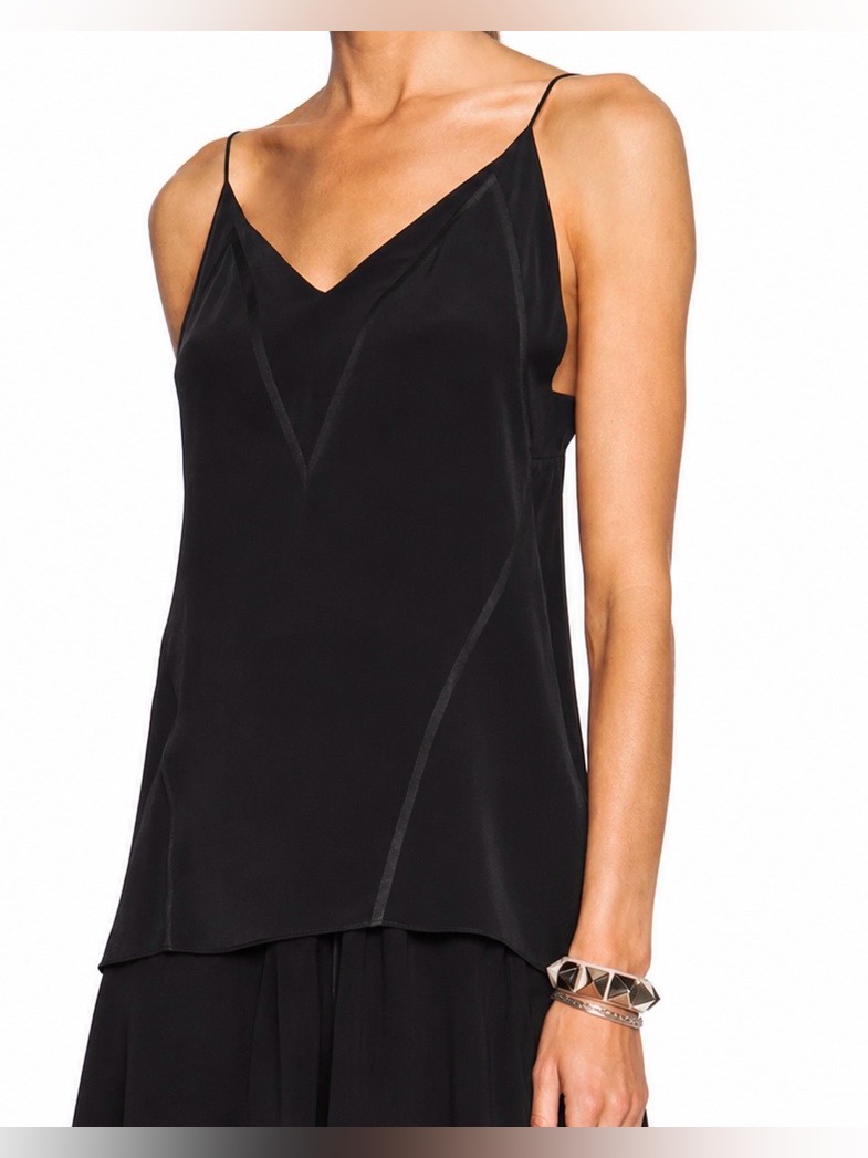 3.1 Phillip Lim Silk Chiffon Insert V-Neck Cami Tank Black Size 2